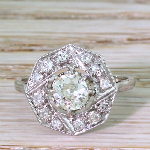 fig 3. Art Deco 0.79 Carat Old Cut Diamond Hexagonal Cluster Ring, French, circa 1930