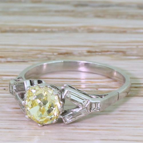 Art Deco 1.18 Carat Fancy Yellow Old Cut Diamond Engagement Ring, Circa 1925
