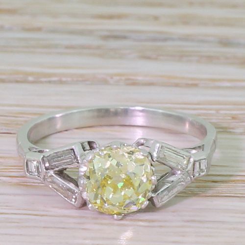 fig 1. Art Deco 1.18 Carat Fancy Yellow Old Cut Diamond Engagement Ring, circa 1925
