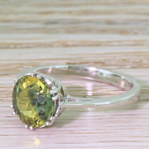 Mid Century 2.89 Carat Yellow & Blue Natural Sapphire Solitaire Ring, Circa 1950
