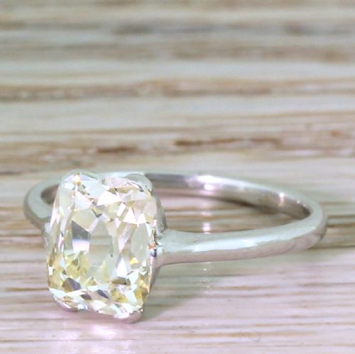 Art Deco 2.11 Carat Old Cushion Cut Diamond Solitaire Ring, Circa 1935
