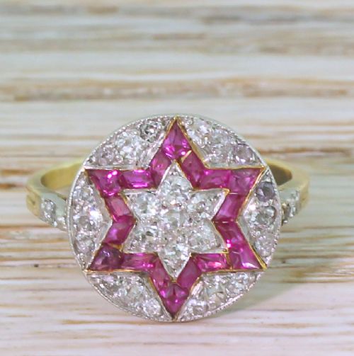 fig 1. Art Deco Calibré Cut Ruby & Old Cut Diamond Star Ring, circa 1920
