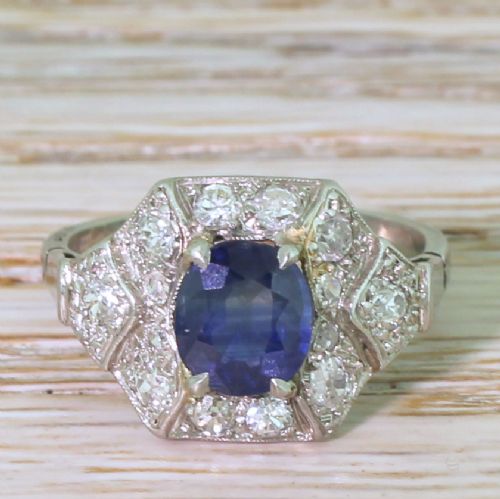 fig 1. Art Deco 1.20 Carat Sapphire & Diamond Cluster Ring, French, circa 1920
