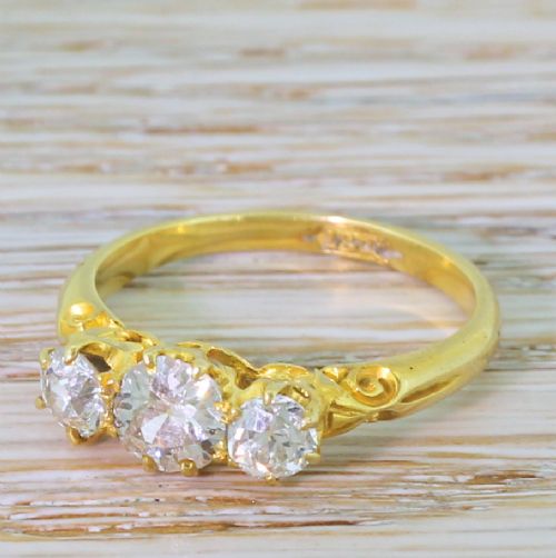 Victorian 1.00 Carat Old Cut Diamond Trilogy Ring, Circa 1900
