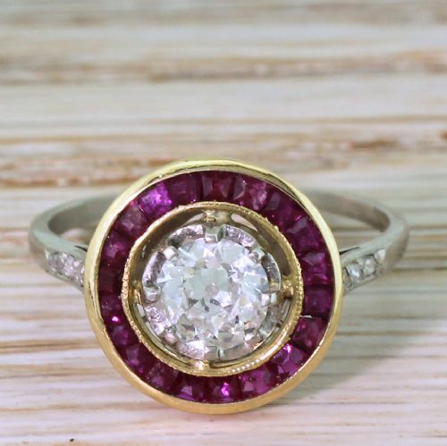 fig 1. Art Deco 0.63 Carat Old Cut Diamond & Ruby Target Cluster Ring, circa 1925
