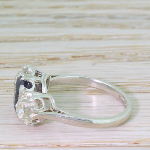 fig 2. Art Deco 1.13 Carat Sapphire & 1.27 Carat Old Cut Diamond Trilogy Ring, circa 1930
