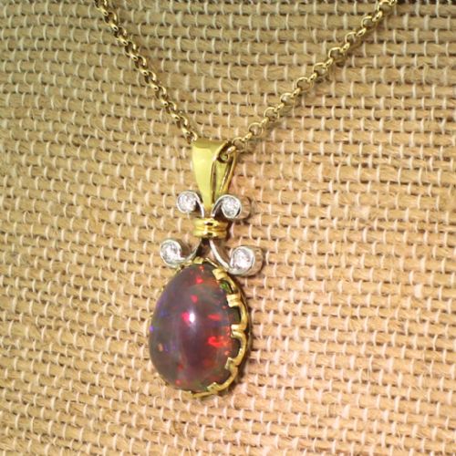 Mid Century 5.73 Carat Black Opal & Diamond Pendant, Circa 1965
