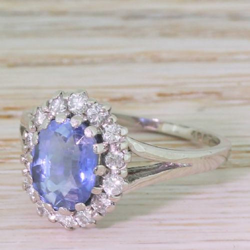 Mid Century 3.12 Carat Natural Ceylon Sapphire & Diamond Ring, Circa 1960
