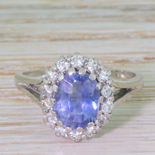 fig 1. Mid Century 3.12 Carat Natural Ceylon Sapphire & Diamond Ring, circa 1960