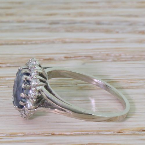 fig 2. Mid Century 3.12 Carat Natural Ceylon Sapphire & Diamond Ring, circa 1960
