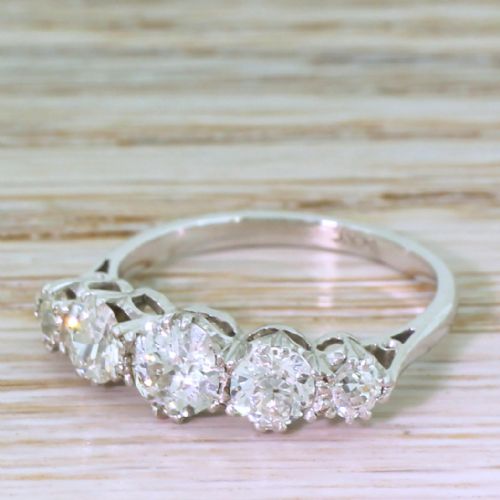 Art Deco 1.56 Carat Old Cut Diamond Five Stone Ring, Circa 1920
