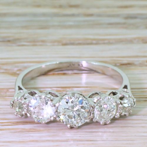 fig 1. Art Deco 1.56 Carat Old Cut Diamond Five Stone Ring, circa 1920
