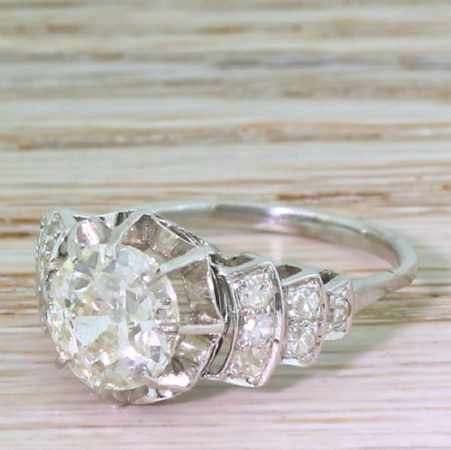 Art Deco 2.31 Carat Old Cut Diamond Engagement Ring, Circa 1920
