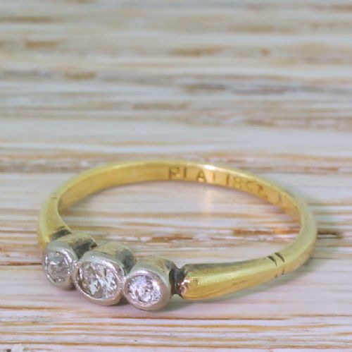 Art Deco 0.16 Carat Old Cut Diamond Trilogy Ring, Circa 1920
