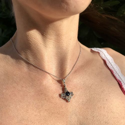 fig 1. Art Deco Sapphire & Old Cut Diamond Platinum Pendant, circa 1920