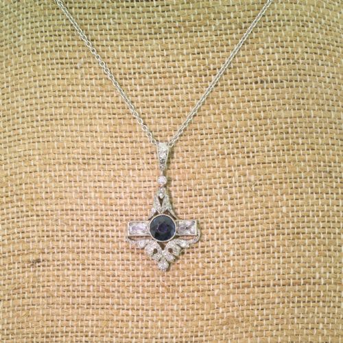 fig 2. Art Deco Sapphire & Old Cut Diamond Platinum Pendant, circa 1920