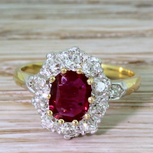 fig 1. Art Deco 1.04 Carat Natural Ruby & Old Cut Diamond Cluster Ring, circa 1935
