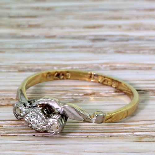 Art Deco Diamond Crossover Trilogy Ring, Circa 1925

