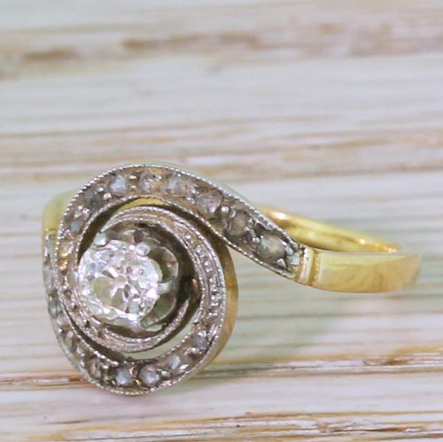 Art Deco 0.25 Carat Old Cut Diamond Tourbillon Ring, French, Circa 1915
