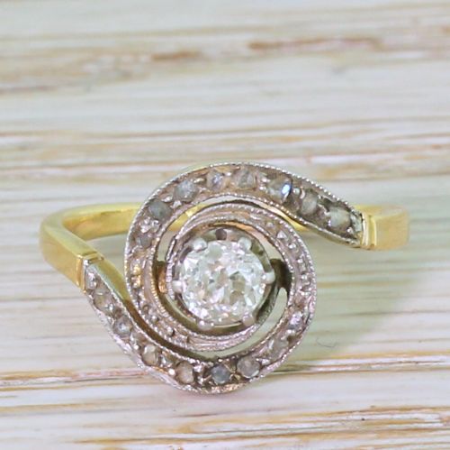 fig 1. Art Deco 0.25 Carat Old Cut Diamond Tourbillon Ring, French, circa 1915