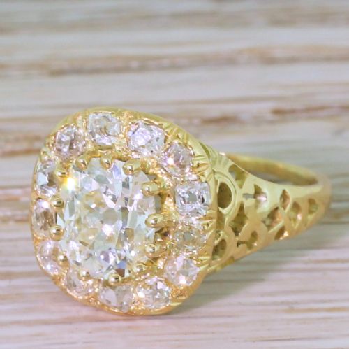 Victorian 2.80 Carat Old Mine Cut Diamond Cluster Ring, Circa 1880
