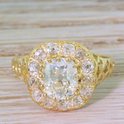 fig 1. Victorian 2.80 Carat Old Mine Cut Diamond Cluster Ring, circa 1880