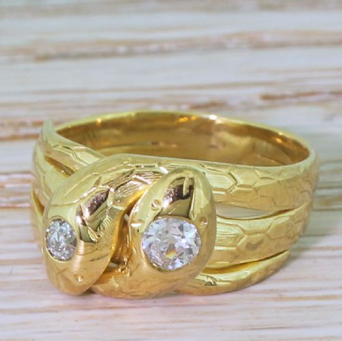 Victorian 0.30 Carat Old Cut Diamond Double Serpent Ring, Circa 1900
