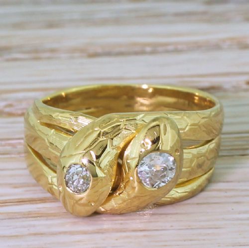 fig 1. Victorian 0.30 Carat Old Cut Diamond Double Serpent Ring, circa 1900