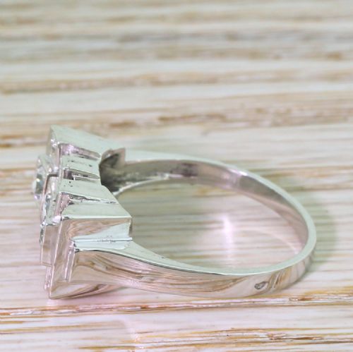 fig 2. Retro 0.69 Carat Old European Cut Diamond Nine Stone Ring, French, circa 1955