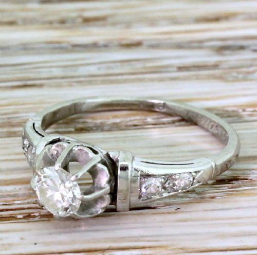 Art Deco 0.30 Carat Transitional Cut Diamond Engagement Ring, Circa 1940
