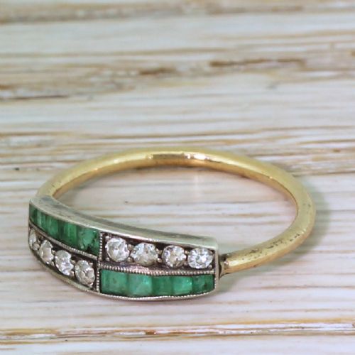 Art Deco Emerald & Diamond Two Row Ring, Circa 1930
