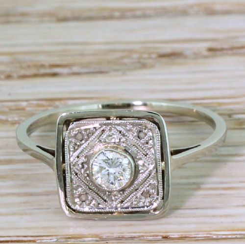 fig 1. Mid Century 0.20 Carat Brilliant Cut Diamond Ring, French, circa 1955