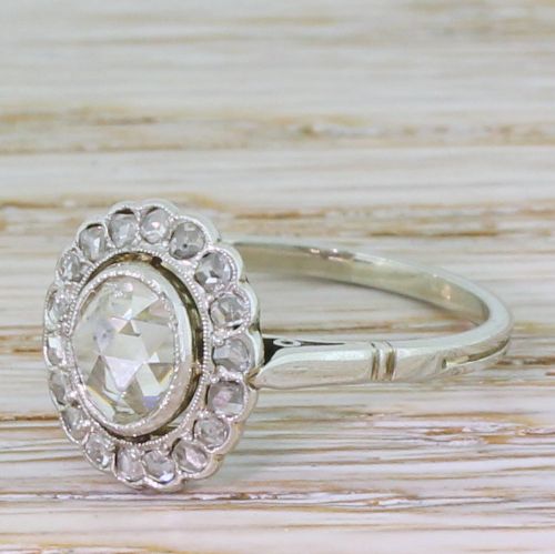 Art Deco 0.77 Carat Rose Cut Diamond Cluster Ring, Circa 1935

