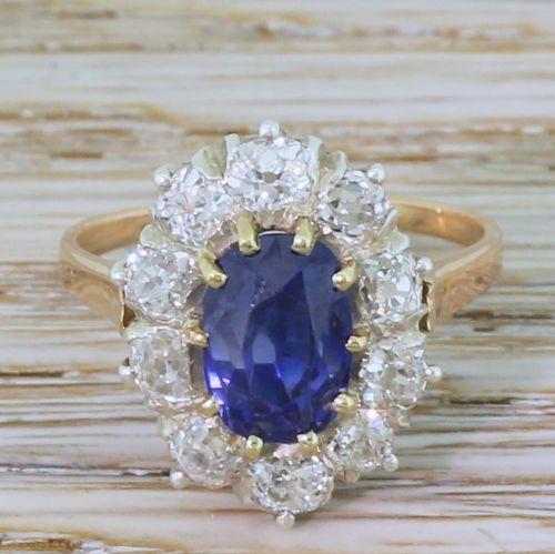 fig 1. Art Deco 4.00 Carat Natural Ceylon Sapphire & Old Cut Diamond Ring, French, circa 1930