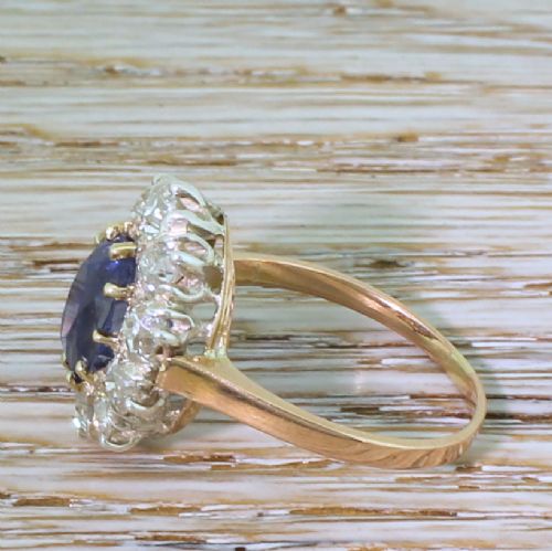 fig 2. Art Deco 4.00 Carat Natural Ceylon Sapphire & Old Cut Diamond Ring, French, circa 1930
