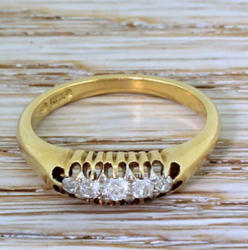 fig 1. Edwardian 0.14 Carat Old Cut Diamond Five Stone Ring, circa 1910