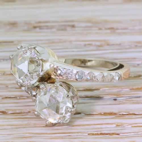 Art Deco 1.78 Carat Rose Cut Diamond Crossover Ring, Circa 1920
