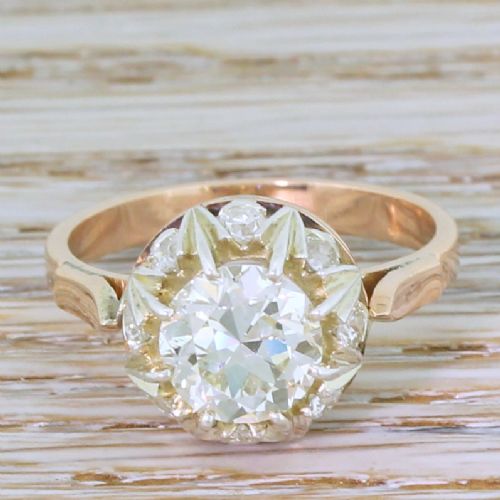 fig 1. Retro 2.26 Carat Old European Cut Diamond Cluster Ring, circa 1955

