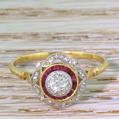 fig 1. Art Deco 0.30 Carat Old Cut Diamond & Ruby Target Ring, French, circa 1925