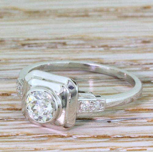 Art Deco 0.60 Carat Old Cut Diamond Solitaire Ring, French, Circa 1925
