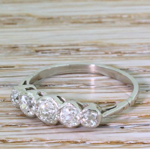 Art Deco 0.73 Carat Old Cut Diamond Five Stone Ring, Circa 1940
