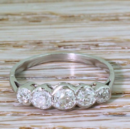fig 1. Art Deco 0.73 Carat Old Cut Diamond Five Stone Ring, circa 1940