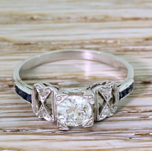 fig 1. Art Deco 0.56 Carat Old Cut Diamond & Sapphire Engagement Ring, circa 1915