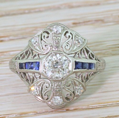 fig 1. Art Deco 0.65 Carat Old Cut Diamond & Sapphire Ring, circa 1915