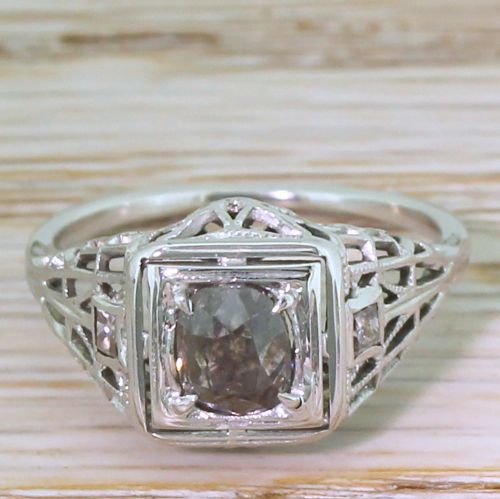 fig 1. Mid Century 0.75 Carat Fancy Dark Pinkish Brown Old Cut Diamond Ring, circa 1960
