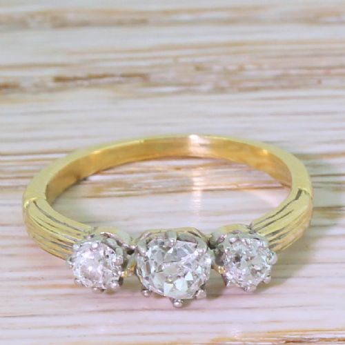 fig 1. Art Deco 0.86 Carat Old Cut Diamond Trilogy Ring, circa 1925