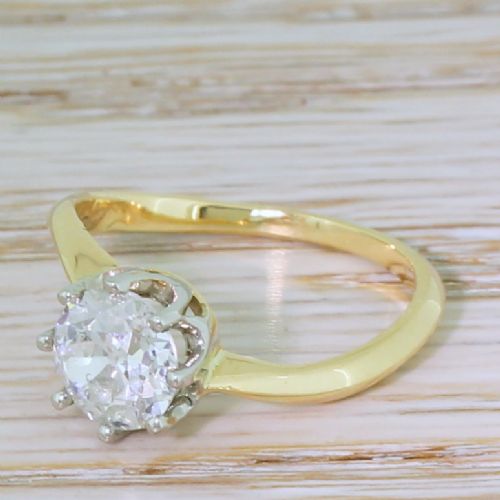 Mid Century 1.27 Carat Old Cut Diamond Twist Ring, French, Circa 1950
