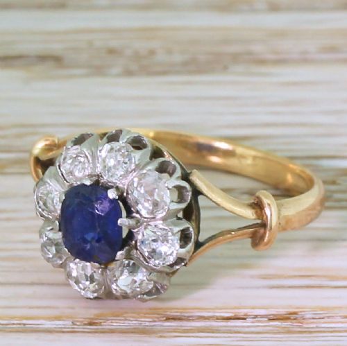 Art Deco 0.65 Carat Sapphire & 0.72 Carat Diamond Ring, French, Circa 1925
