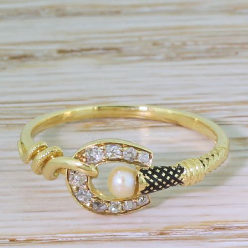 fig 1. Victorian Old Cut Diamond & Pearl Equine Ring, circa 1900