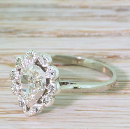 Victorian 0.80 Carat Old Pear Cut Diamond Cluster Ring, Circa 1890
